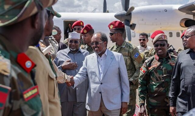 Wafdi uu hoggaaminayo madaxweyne Xasan Sheekh oo gaaray magaalada Baydhabo