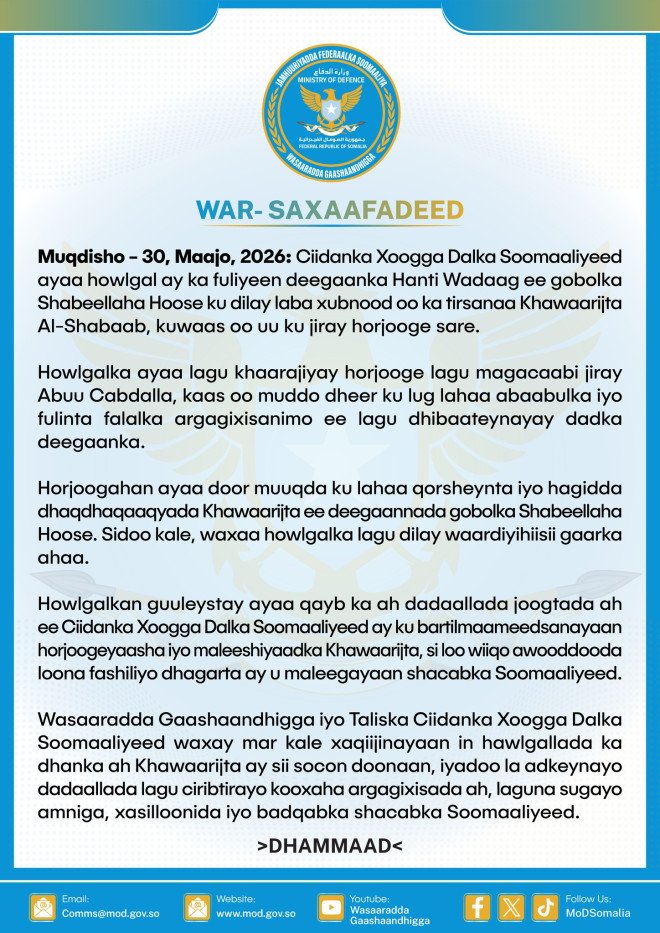 Howlgal ay ciidanka xoogga dalka ka fuliyeen Sh/hoose oo lagu dilay xubno ka tirsanaa Al-shabaab