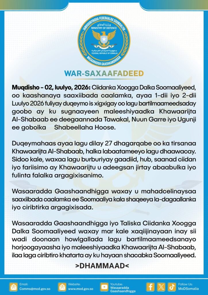 Duqeymo ka dhacay deegaano ka tirsan Sh/hoose oo lagu dilay 27 xubnood oo ka tirsan Al-shabaab
